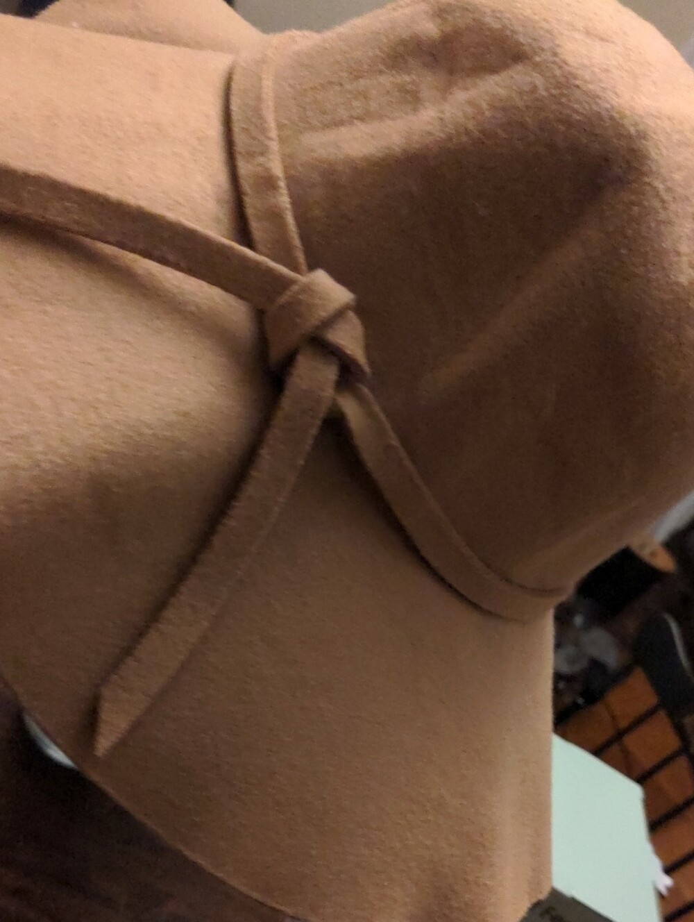 Beige Wide-Brim Wool Felt Hat with Knot Detail